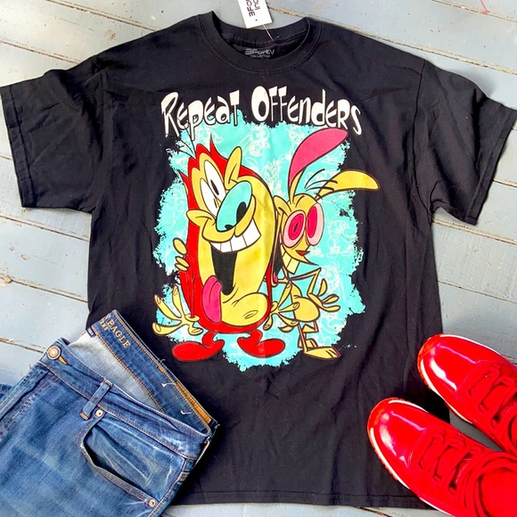3Forty Other - Ren & Stimpy Repeat Offenders Black Men’s T-Shirt